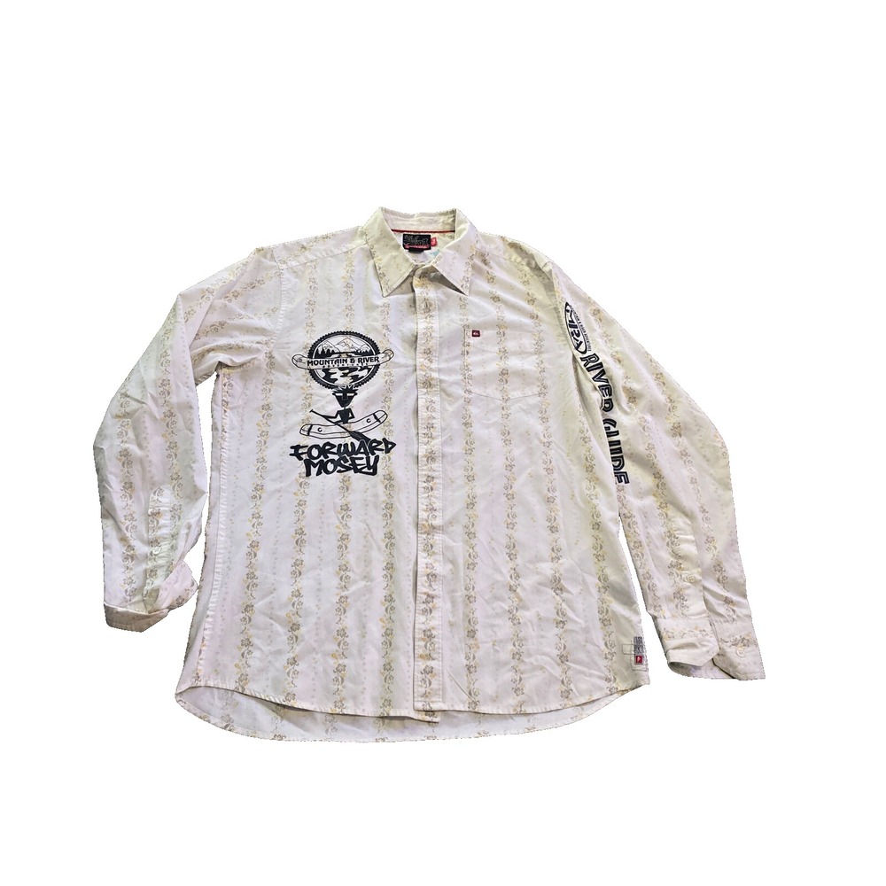 Quick Silver Shirt XL White Floral Print Mens Long Sleeve Customized River Guide